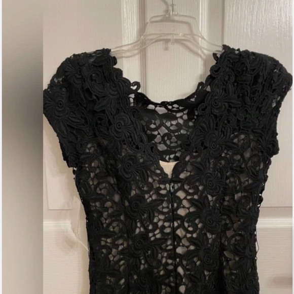 Chetta B Sherrie Bloom Peter Noviello Black Lace Cocktail Dress Sz 12 Bow Belt - Picture 2 of 11